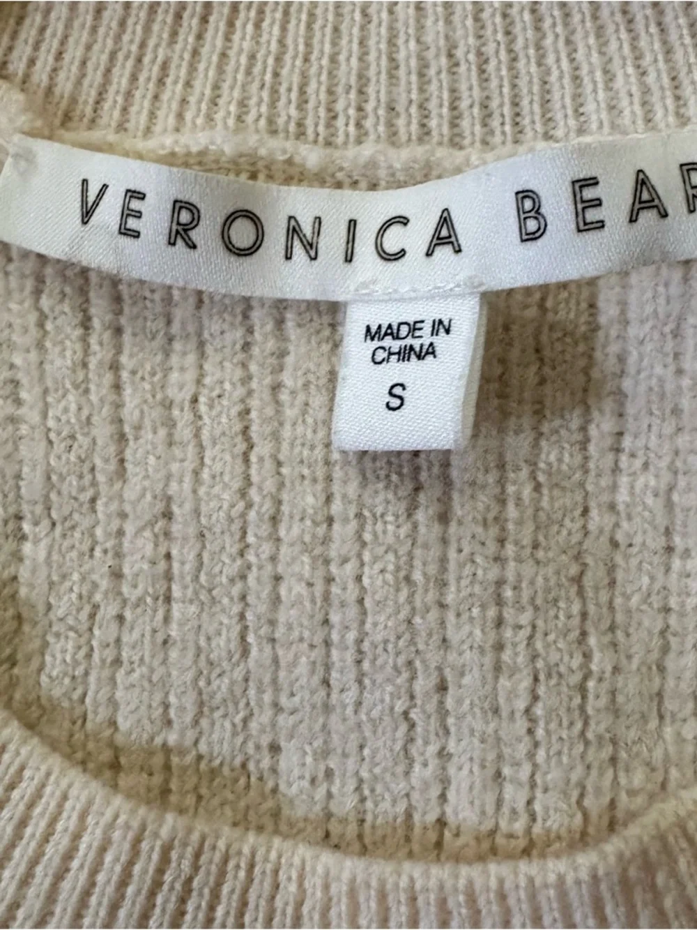 Veronica Beard Ribbed Sweater Cream Button Shoulder Puff Sleeve Size Small